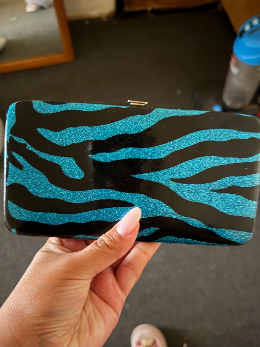Teal Glitter Zebra Clutch Wallet